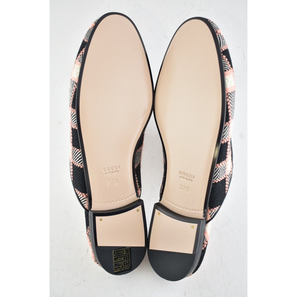 Gucci Princetown Black Pink Fancy Tweed Loafer Slide Mule Slip Slipper Flat 37.5 - Picture 12 of 12